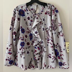 Banana Republic Women's Long Sleeve Pleated Front Floral Blouse